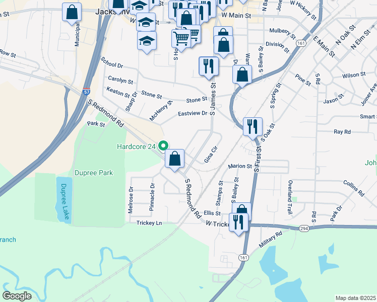 map of restaurants, bars, coffee shops, grocery stores, and more near 1001 Nina Street in Jacksonville