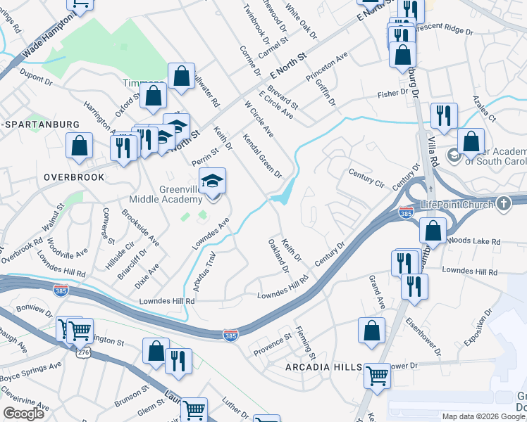 map of restaurants, bars, coffee shops, grocery stores, and more near 146 Keith Drive in Greenville