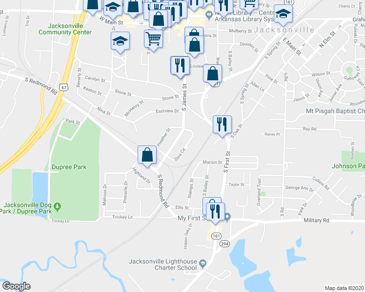 map of restaurants, bars, coffee shops, grocery stores, and more near 1044 Gina Circle in Jacksonville