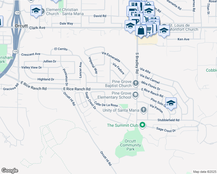 map of restaurants, bars, coffee shops, grocery stores, and more near 5597 Esplanada Avenue in Santa Maria