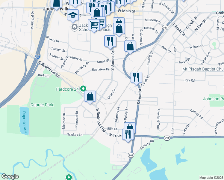 map of restaurants, bars, coffee shops, grocery stores, and more near 1040 Gina Circle in Jacksonville