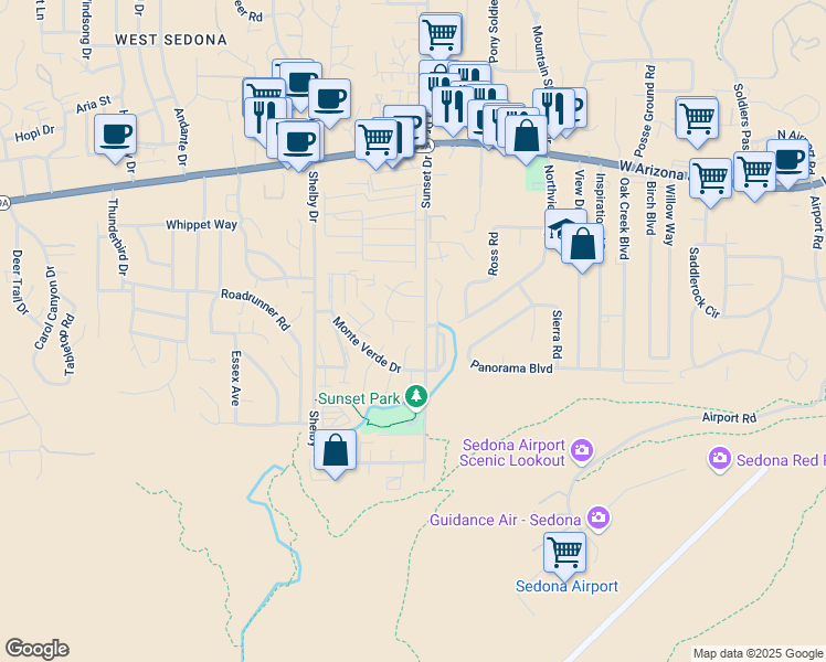 map of restaurants, bars, coffee shops, grocery stores, and more near 150 Camino Del Sol in Sedona