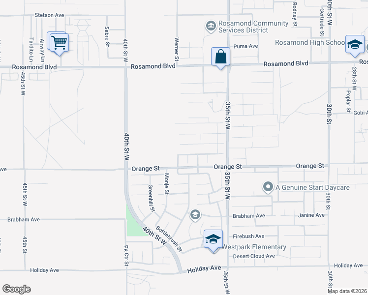 map of restaurants, bars, coffee shops, grocery stores, and more near 3718 Half Dome Avenue in Rosamond