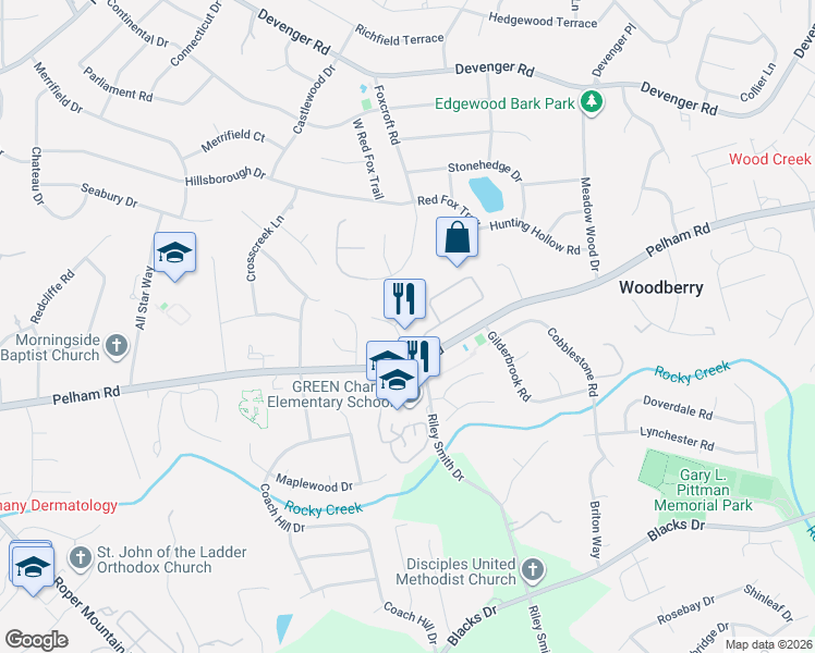 map of restaurants, bars, coffee shops, grocery stores, and more near 3 Caroleton Way in Greenville