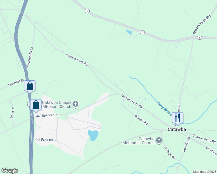 map of restaurants, bars, coffee shops, grocery stores, and more near 4340 Cureton Ferry Road in Catawba