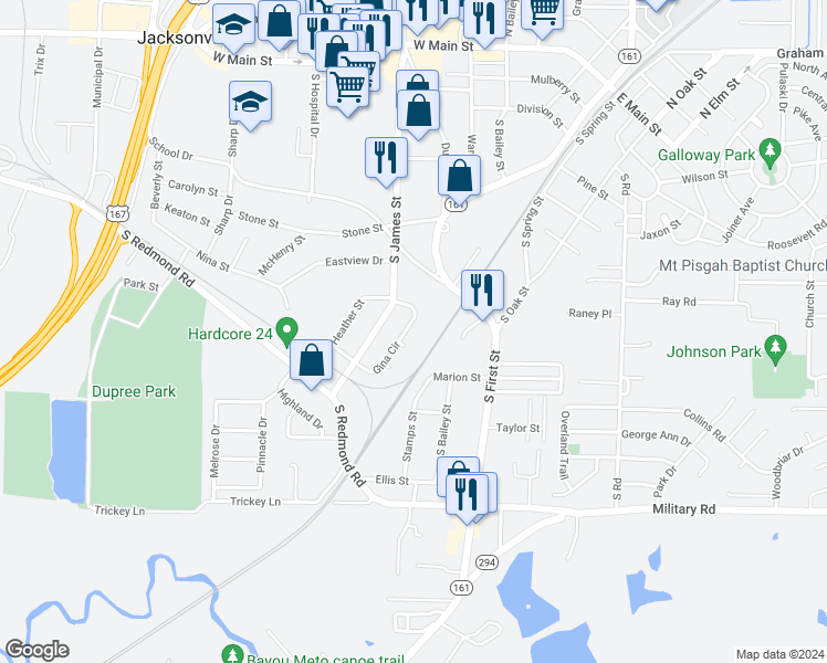 map of restaurants, bars, coffee shops, grocery stores, and more near 1033 Gina Circle in Jacksonville