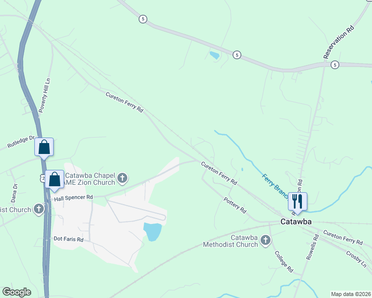 map of restaurants, bars, coffee shops, grocery stores, and more near 4561 Cureton Ferry Road in Catawba
