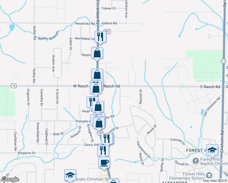 map of restaurants, bars, coffee shops, grocery stores, and more near 100-178 East Rasch Road in Florence