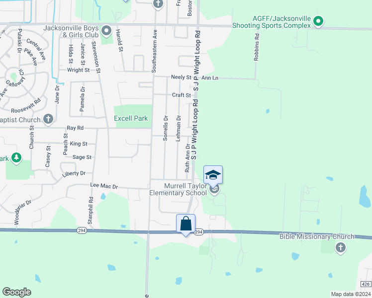 map of restaurants, bars, coffee shops, grocery stores, and more near 919 Ruth Ann Drive in Jacksonville