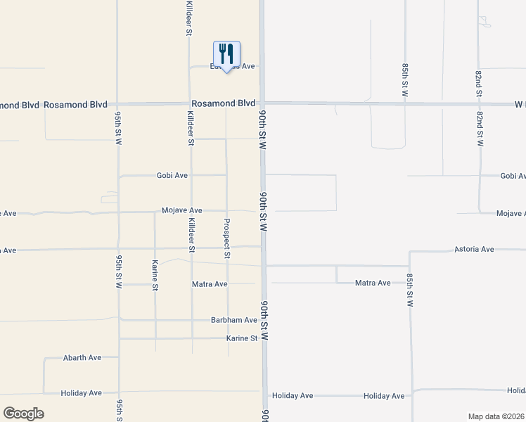 map of restaurants, bars, coffee shops, grocery stores, and more near Mojave Avenue in Kern County