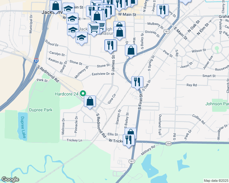 map of restaurants, bars, coffee shops, grocery stores, and more near 1032 Gina Circle in Jacksonville