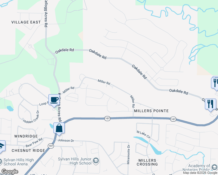 map of restaurants, bars, coffee shops, grocery stores, and more near 9817 Miller Road in Sherwood