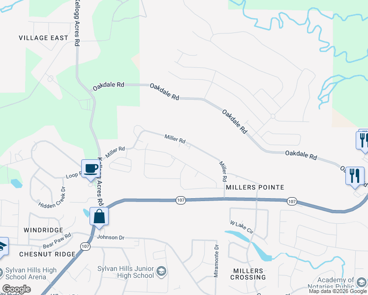 map of restaurants, bars, coffee shops, grocery stores, and more near 9817 Miller Road in Sherwood