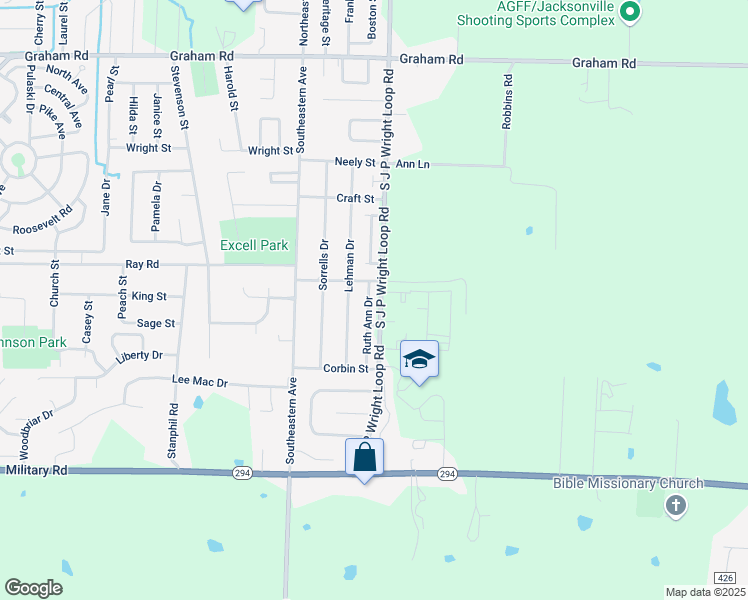 map of restaurants, bars, coffee shops, grocery stores, and more near 910 Ruth Ann Drive in Jacksonville