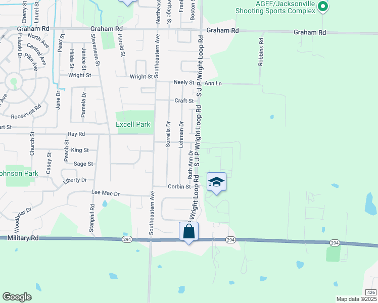 map of restaurants, bars, coffee shops, grocery stores, and more near 909 Ruth Ann Drive in Jacksonville