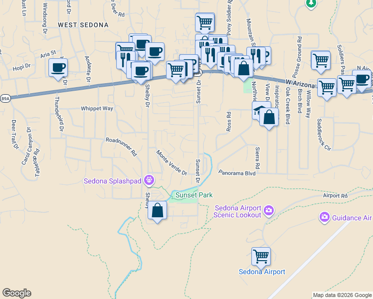 map of restaurants, bars, coffee shops, grocery stores, and more near 125 Camino Del Sol in Sedona
