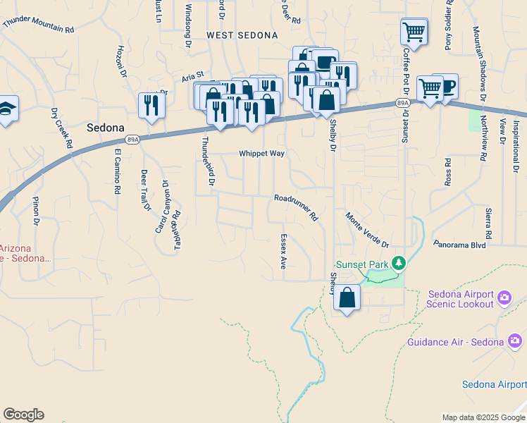 map of restaurants, bars, coffee shops, grocery stores, and more near 255 Page Parkway in Sedona