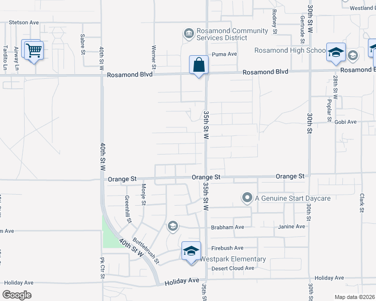 map of restaurants, bars, coffee shops, grocery stores, and more near 3559 Half Dome Avenue in Rosamond