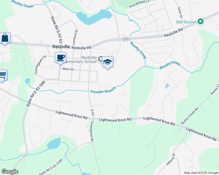 map of restaurants, bars, coffee shops, grocery stores, and more near 550 Main Street in Reidville