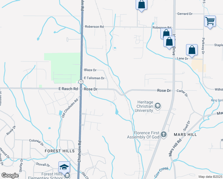 map of restaurants, bars, coffee shops, grocery stores, and more near 162 Rose Drive in Florence