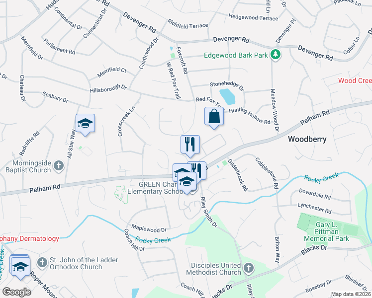 map of restaurants, bars, coffee shops, grocery stores, and more near 3 Caroleton Way in Greenville