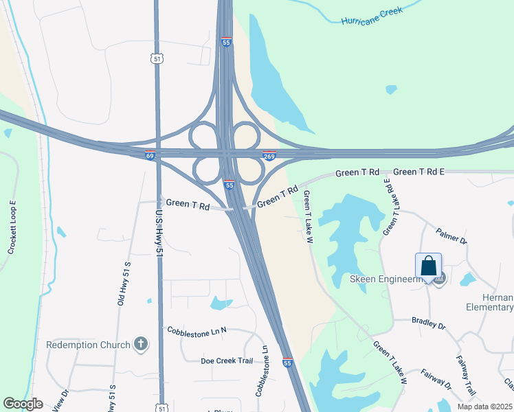 map of restaurants, bars, coffee shops, grocery stores, and more near 264 Green T Road in Hernando