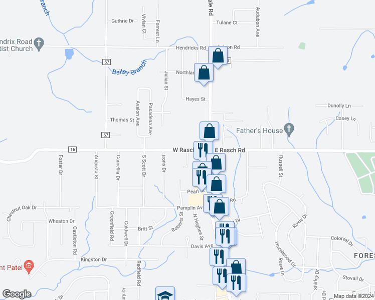 map of restaurants, bars, coffee shops, grocery stores, and more near 100 Darby Lane in Florence