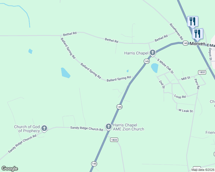 map of restaurants, bars, coffee shops, grocery stores, and more near 215 Ballard Spring Road in Morven