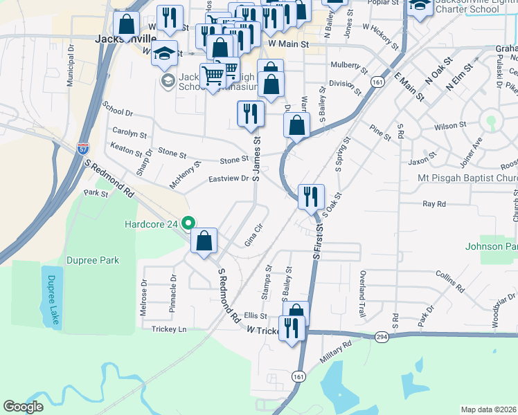 map of restaurants, bars, coffee shops, grocery stores, and more near 1000 Gina Circle in Jacksonville