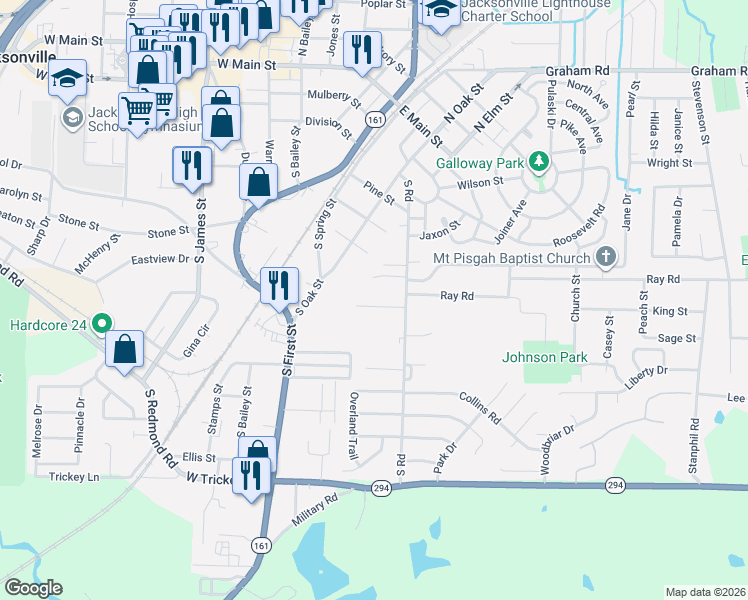 map of restaurants, bars, coffee shops, grocery stores, and more near 205 Raney Place in Jacksonville