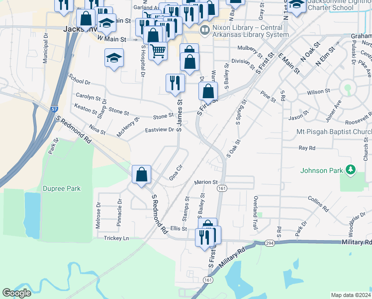 map of restaurants, bars, coffee shops, grocery stores, and more near 1034 Gina Circle in Jacksonville
