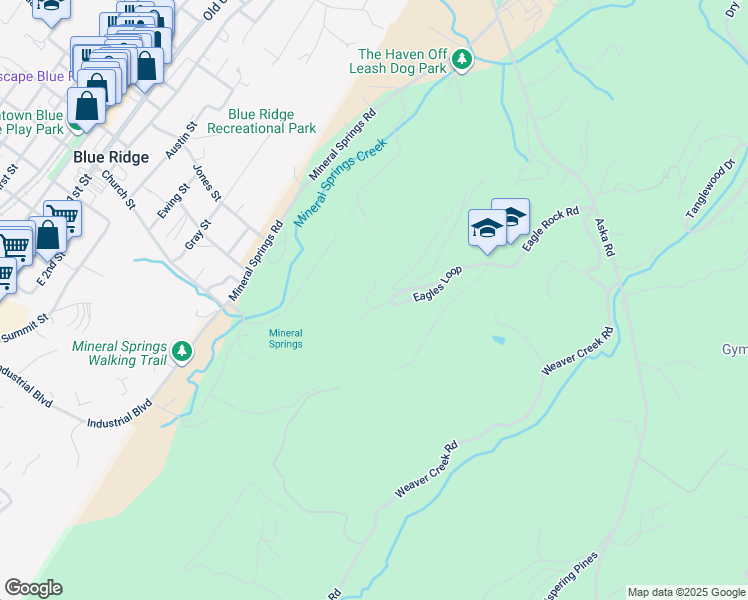 map of restaurants, bars, coffee shops, grocery stores, and more near 89 Eagles Ridge Way in Blue Ridge