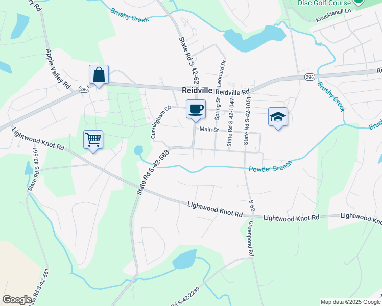 map of restaurants, bars, coffee shops, grocery stores, and more near 150 Chestnut Street in Reidville