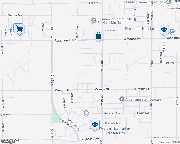 map of restaurants, bars, coffee shops, grocery stores, and more near 3619 Mount Whitney Avenue in Rosamond