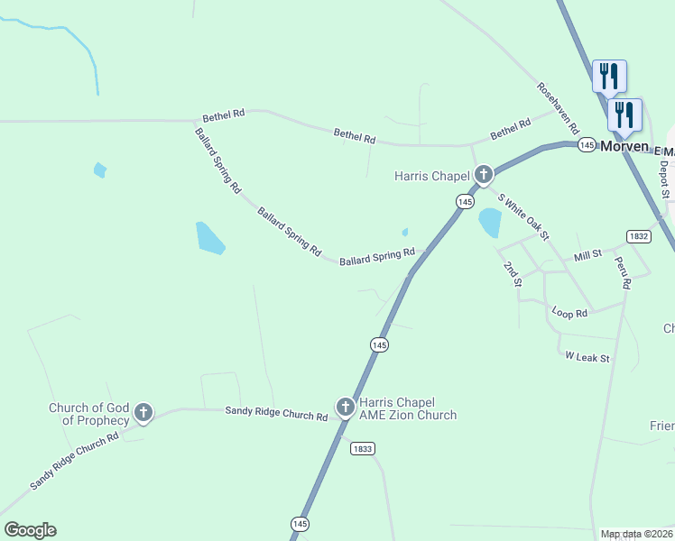 map of restaurants, bars, coffee shops, grocery stores, and more near 215 Ballard Spring Road in Morven