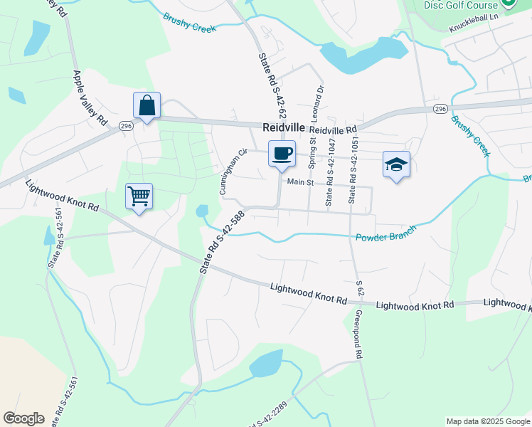 map of restaurants, bars, coffee shops, grocery stores, and more near 150 Chestnut Street in Reidville