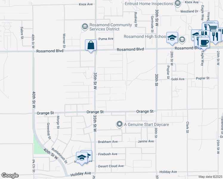map of restaurants, bars, coffee shops, grocery stores, and more near 3420 Christy Avenue in Rosamond