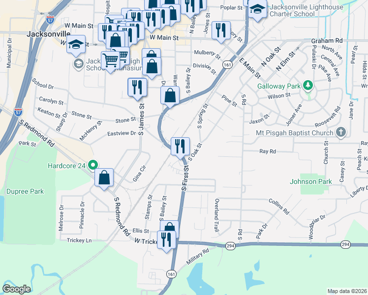 map of restaurants, bars, coffee shops, grocery stores, and more near 841 Sandalwood Dr in Jacksonville