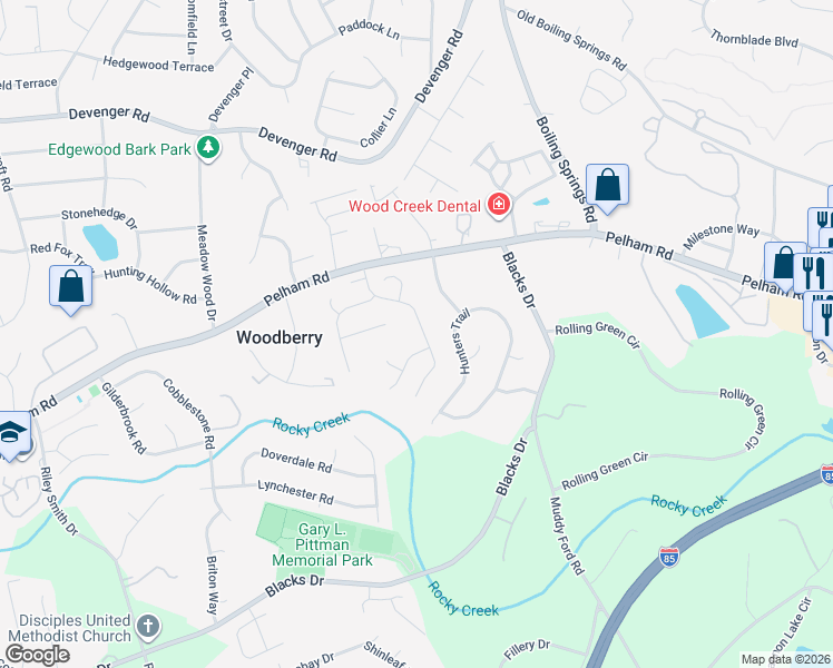 map of restaurants, bars, coffee shops, grocery stores, and more near 22 Saddlewood Lane in Greenville
