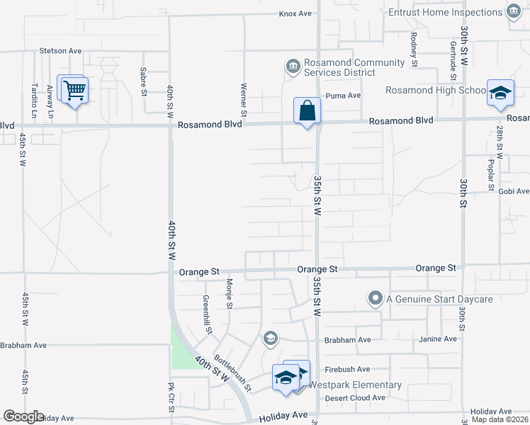 map of restaurants, bars, coffee shops, grocery stores, and more near 3653 Mount San Gorgonia Avenue in Rosamond
