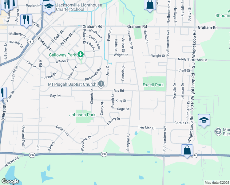 map of restaurants, bars, coffee shops, grocery stores, and more near 1113 Ray Road in Jacksonville