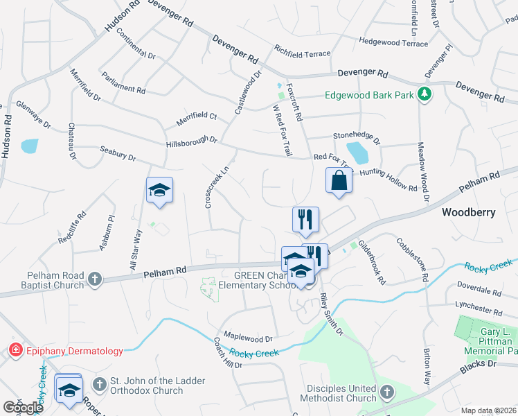 map of restaurants, bars, coffee shops, grocery stores, and more near 4955 Candlewyck Lane in Greenville