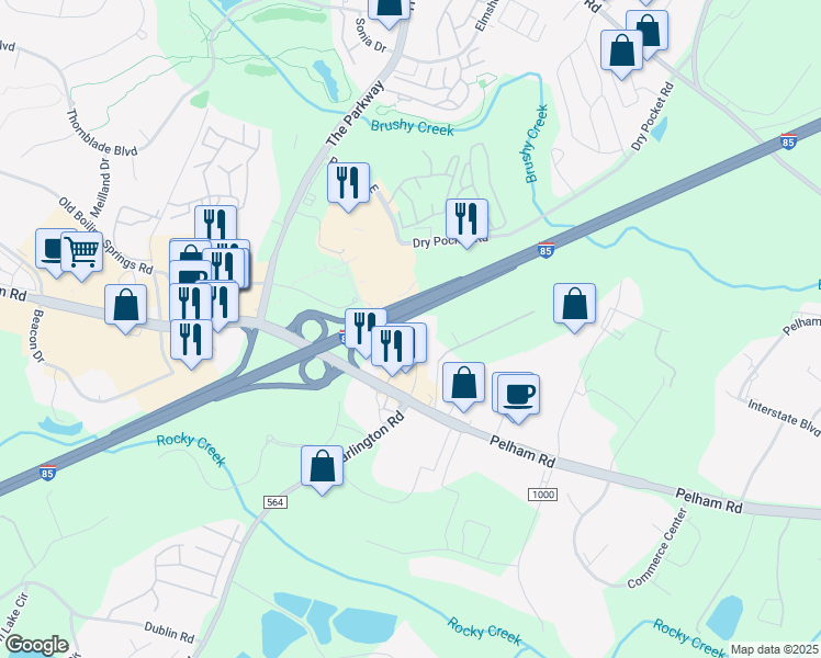 map of restaurants, bars, coffee shops, grocery stores, and more near 31 Boland Court in Greenville