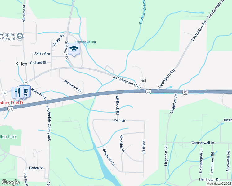 map of restaurants, bars, coffee shops, grocery stores, and more near 2560 Highway 2 in Killen