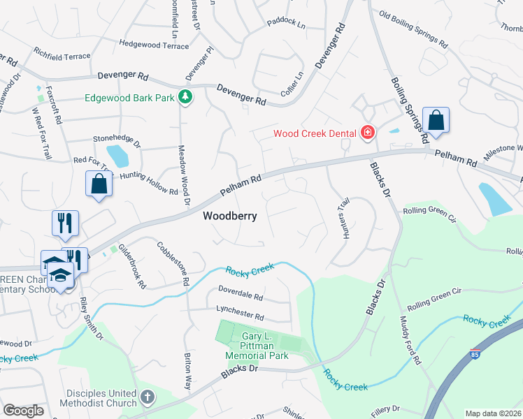 map of restaurants, bars, coffee shops, grocery stores, and more near 104 Belmont Stakes Way in Greenville