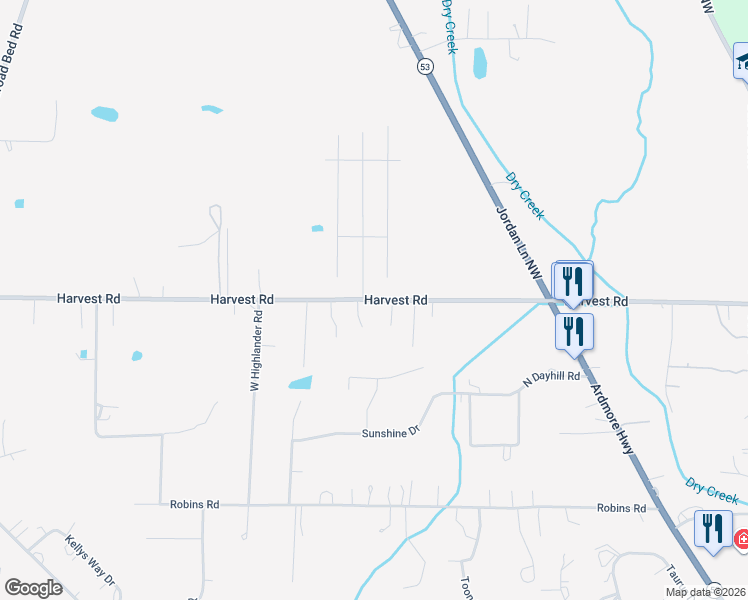 map of restaurants, bars, coffee shops, grocery stores, and more near 537 Harvest Road in Harvest