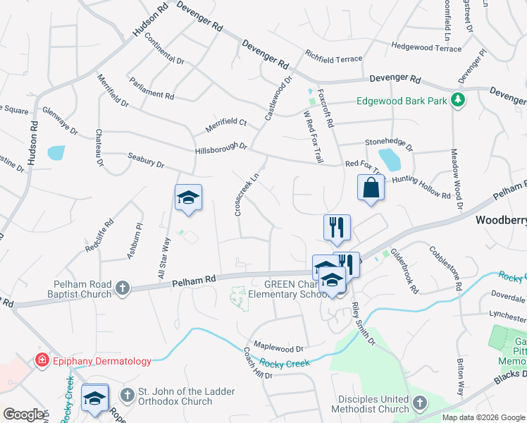 map of restaurants, bars, coffee shops, grocery stores, and more near 21 Eagle Ridge Lane in Greenville