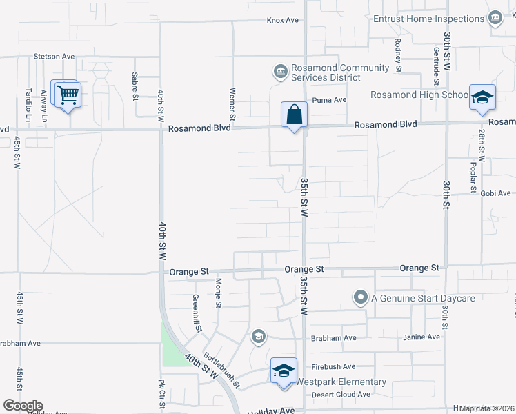 map of restaurants, bars, coffee shops, grocery stores, and more near 3653 Mount San Gorgonia Avenue in Rosamond