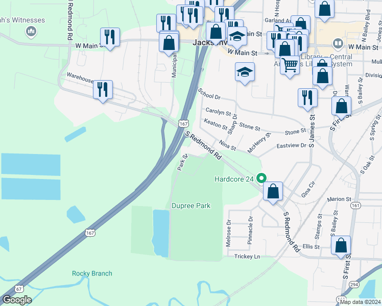 map of restaurants, bars, coffee shops, grocery stores, and more near 11 Pinewood Court in Jacksonville