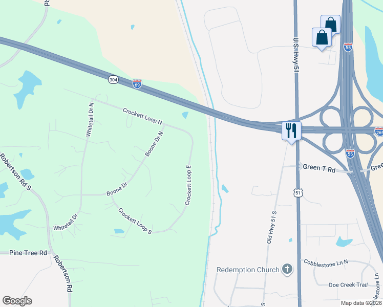 map of restaurants, bars, coffee shops, grocery stores, and more near 45 Crockett Loop in Hernando